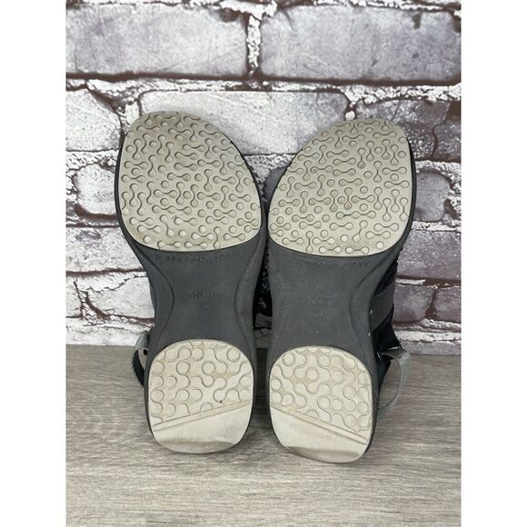 Naot Black Leather Gray Textile Wedge Ankle Strap Sandals Women Sz 38EU/7.5M US - Picture 7 of 16